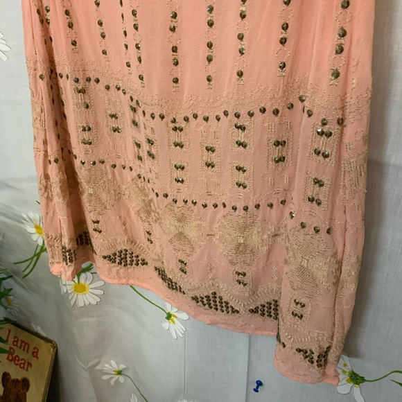 Anthro Floreat sheer pink gold embroidered tank - Picture 4 of 6